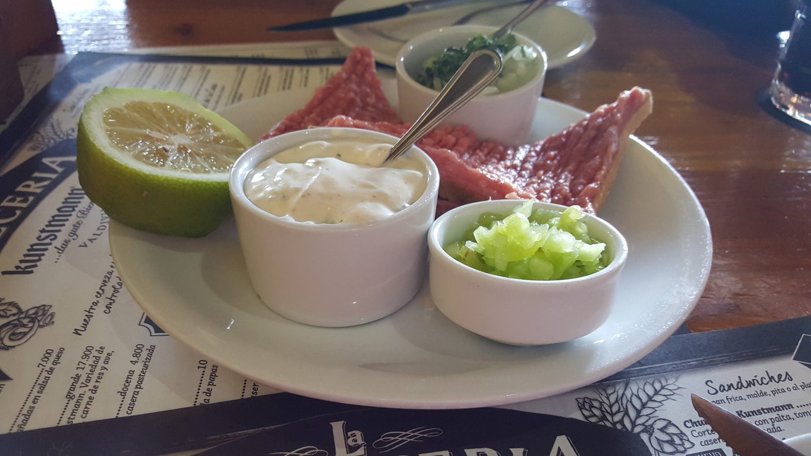 Carne cruda at Kunstmann Brewery in Valdivia, Chile