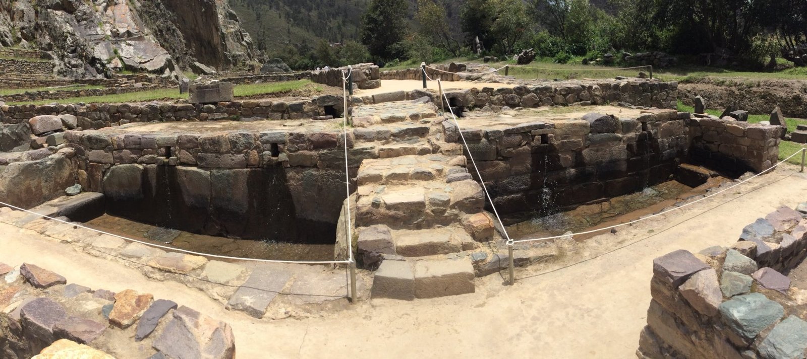 beautiful fountains in ollantaytambo, peru