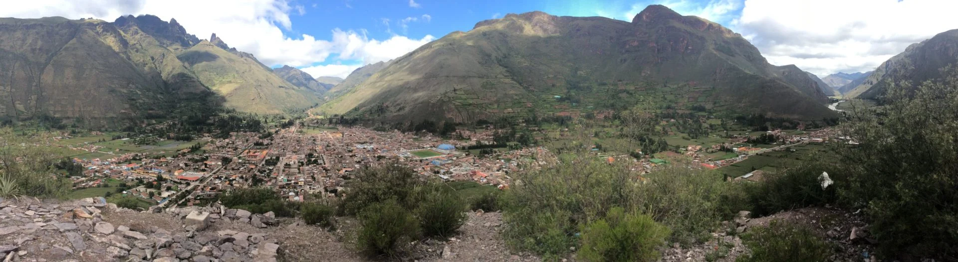 calca, peru from up above the urubamba river