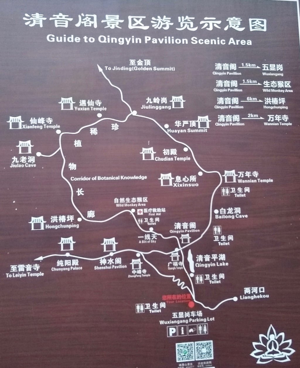 Map of the Emei Shan hike and some distances included
