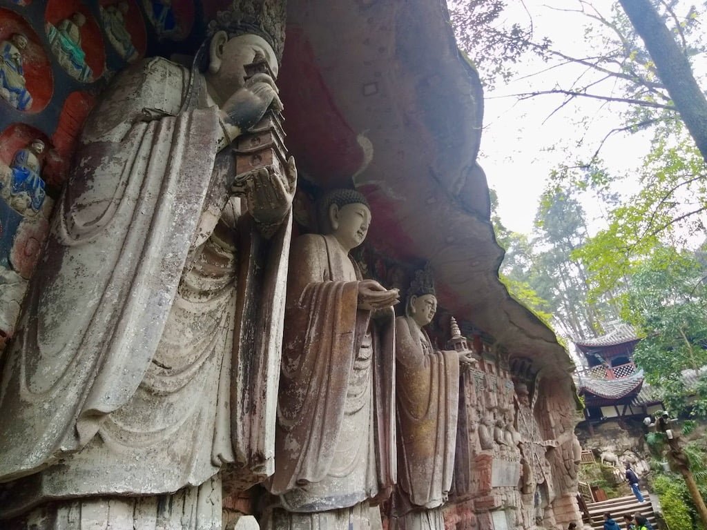 Dazu Rock Carvings at Baodingshan, featuring many very large Buddhist statues