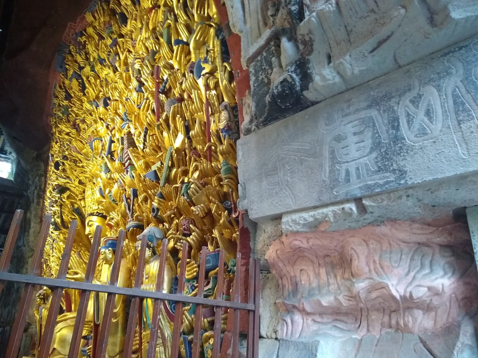 A side view of the thousand-handed Bodhisattva at Baodginshan Dazu Rock Carvings, Chongqing, China