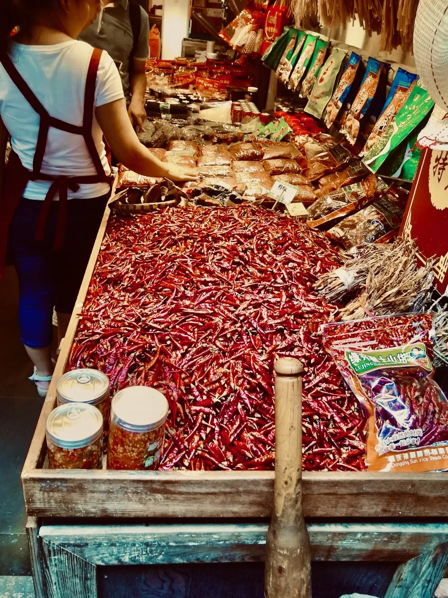 Lots of spicy peppers in Ciqikou, Chongqing, a great place to travel to