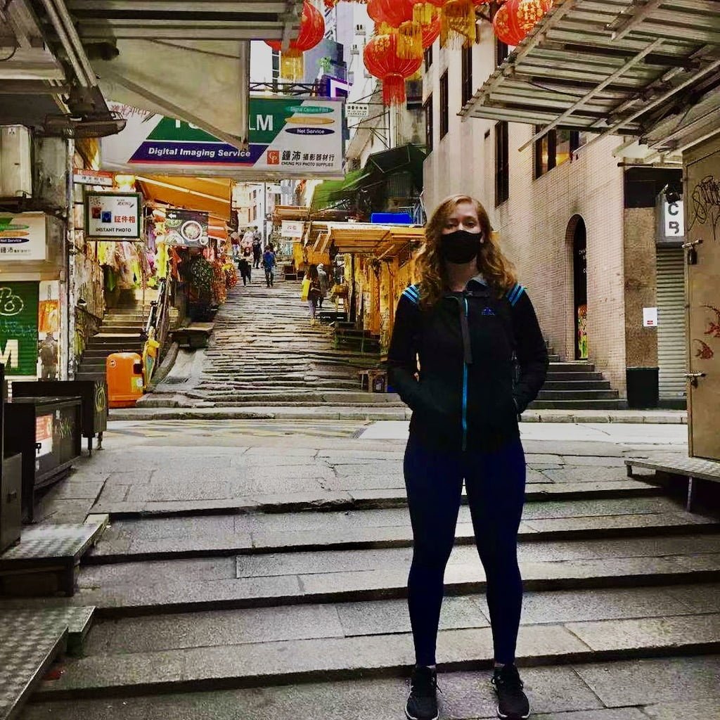 Me, wearing a mask in Hong Kong in mid-January at the start of covid-19