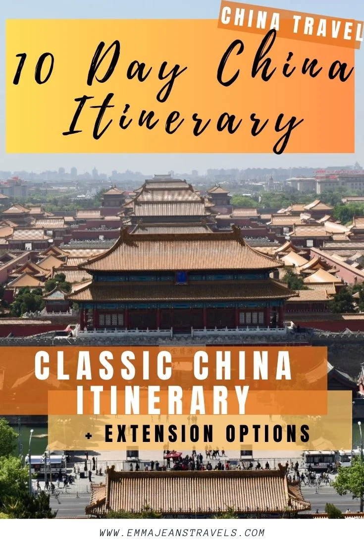 Forced to wrong size: 432x648, natural is 735x1102! Writing: 10 Day China Itinerary, Classic China Itinerary + Extension Options. Picture: Beijing Forbidden City, buildings with gold roofs.